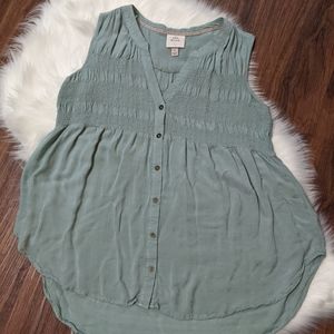 Knox Rose Sea Glass Green V-Neck Button Down Tank / Size Lrg